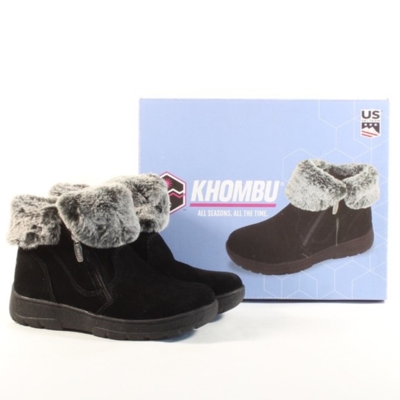 🔥 NIB Khombu Jessica Fur Short Suede Boots Black - Picture 7 of 7